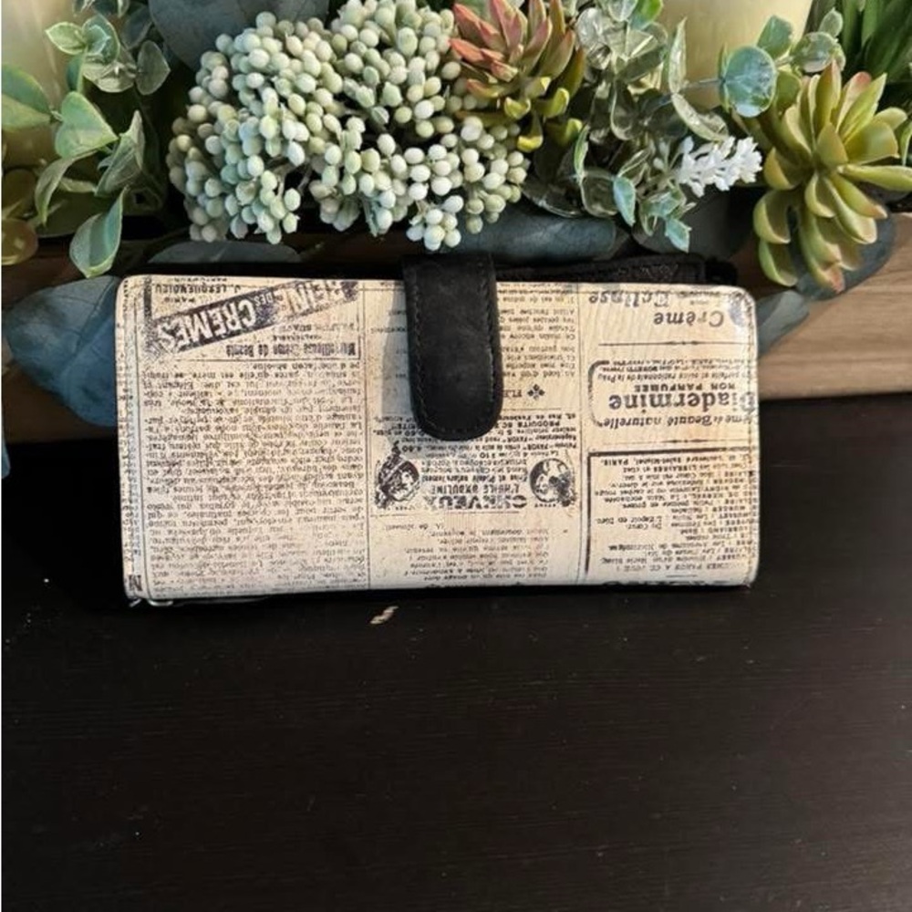 Patricia Nash Black and Cream Newspaper Print Wallet